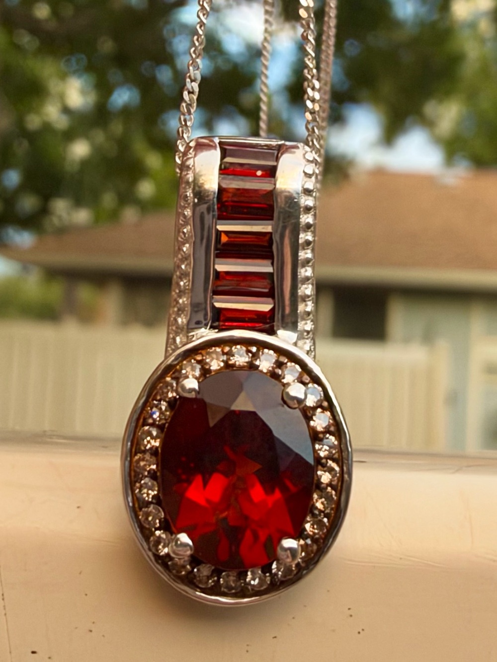 4.00ctw rate genuine red citrine/pink sapphire/garnet  solid sterling necklace